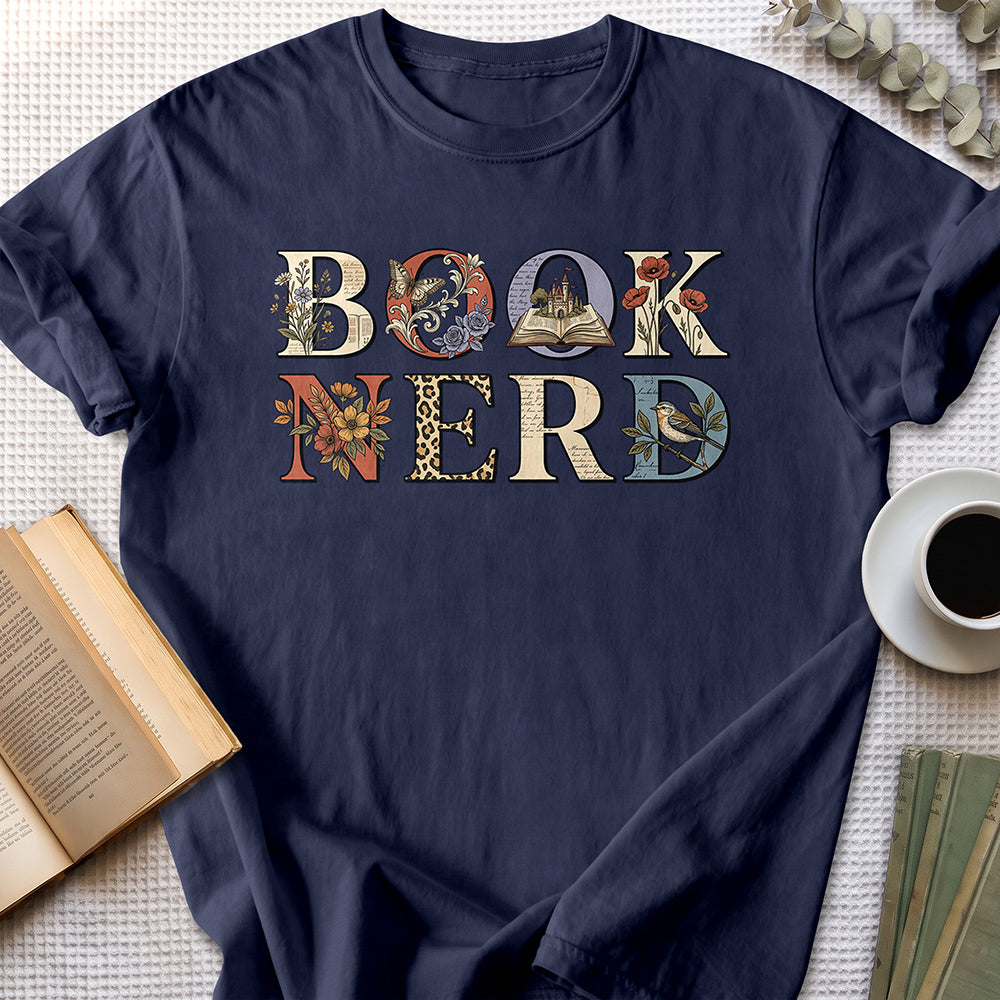Book Nerd Floral Tee — Navy