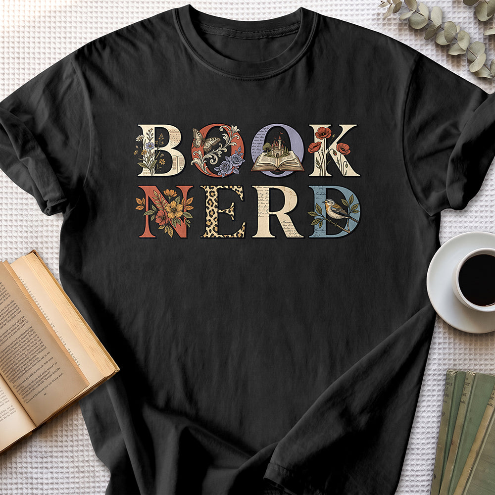 Book Nerd Floral Tee — Black