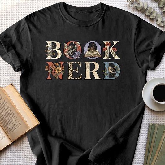 Book Nerd Floral Tee — Black