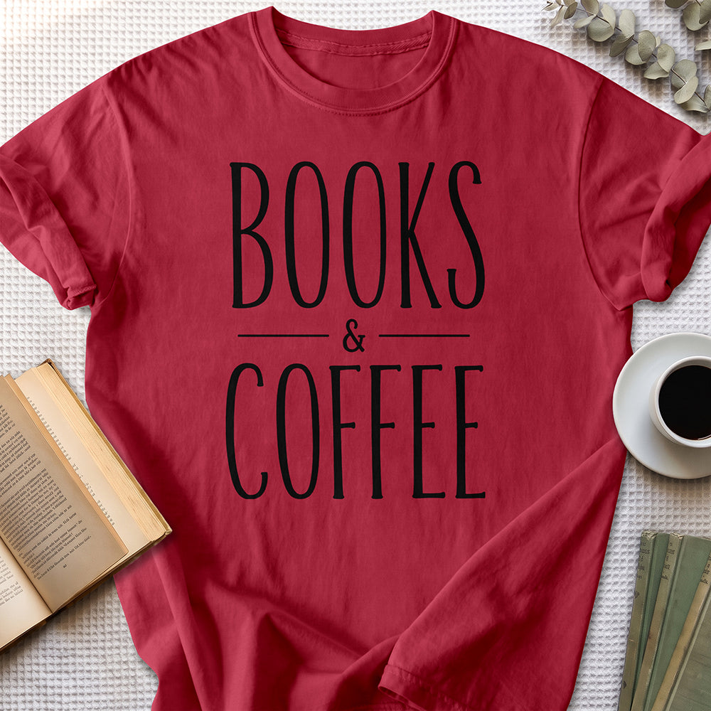 Books & Coffee Tee — Cardinal Red