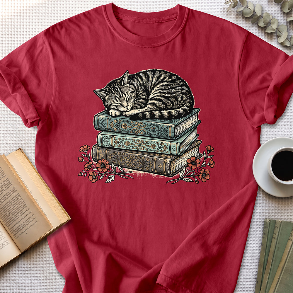Sleeping Cat Tee — Cardinal Red
