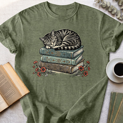 Sleeping Cat Tee — Heather Military Green