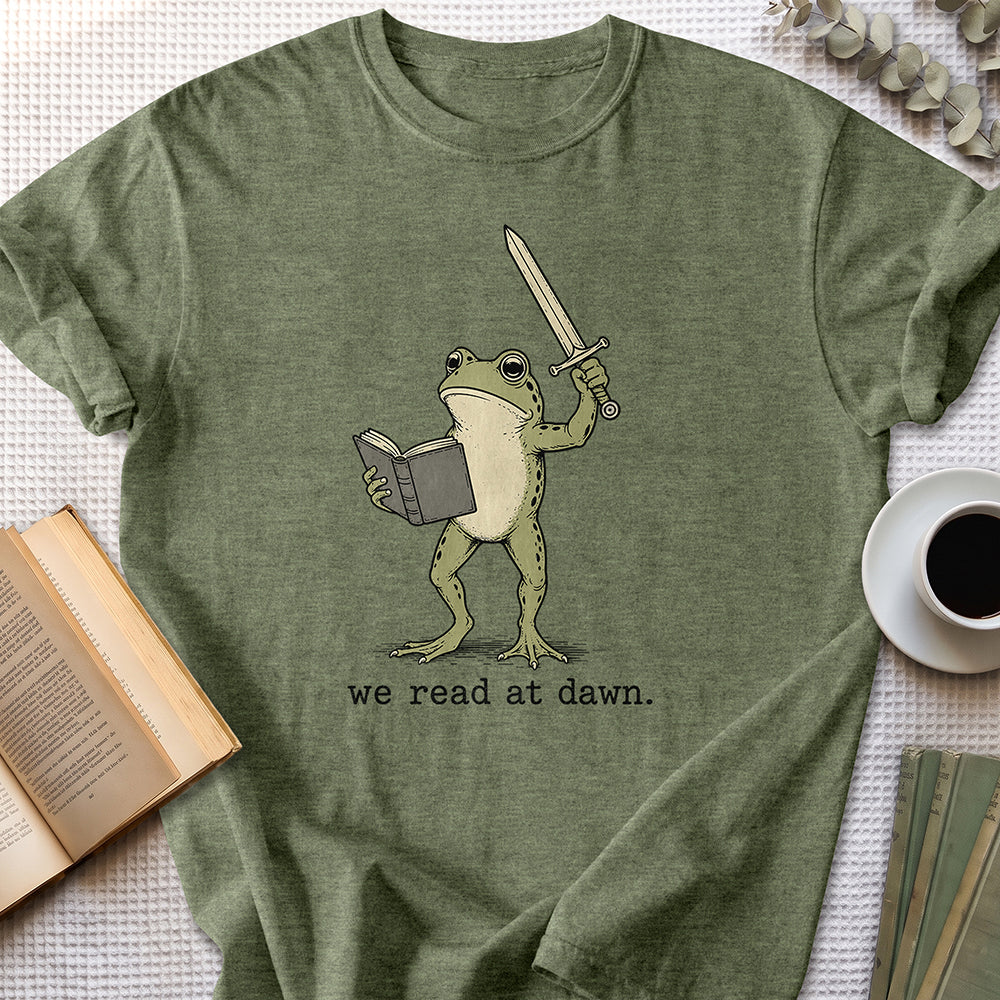 We Read At Dawn Tee — Heather Military Green