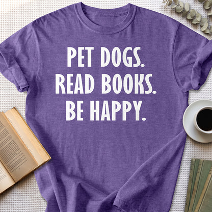 Pet Dogs Read Books Be Happy Tee — Heather Purple