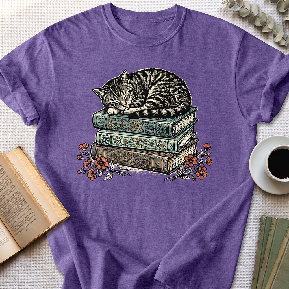 Sleeping Cat Tee — Heather Purple