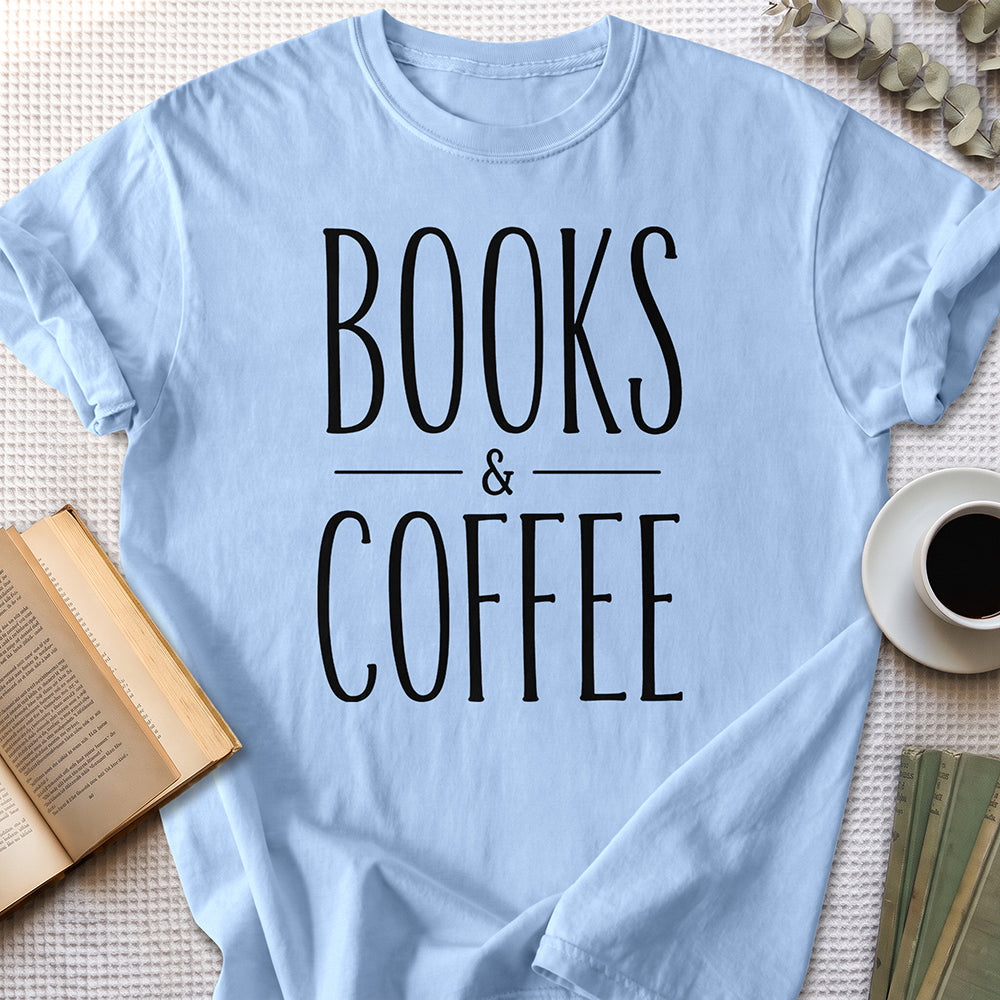 Books & Coffee Tee — Light Blue