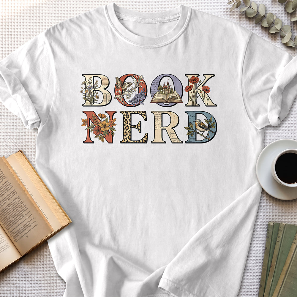 Book Nerd Floral Tee — White